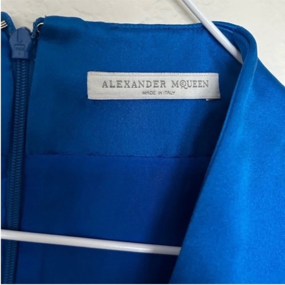Alexander McQueen Silk Cap Sleeve Mini Cocktail Dress Blue - Picture 5 of 9